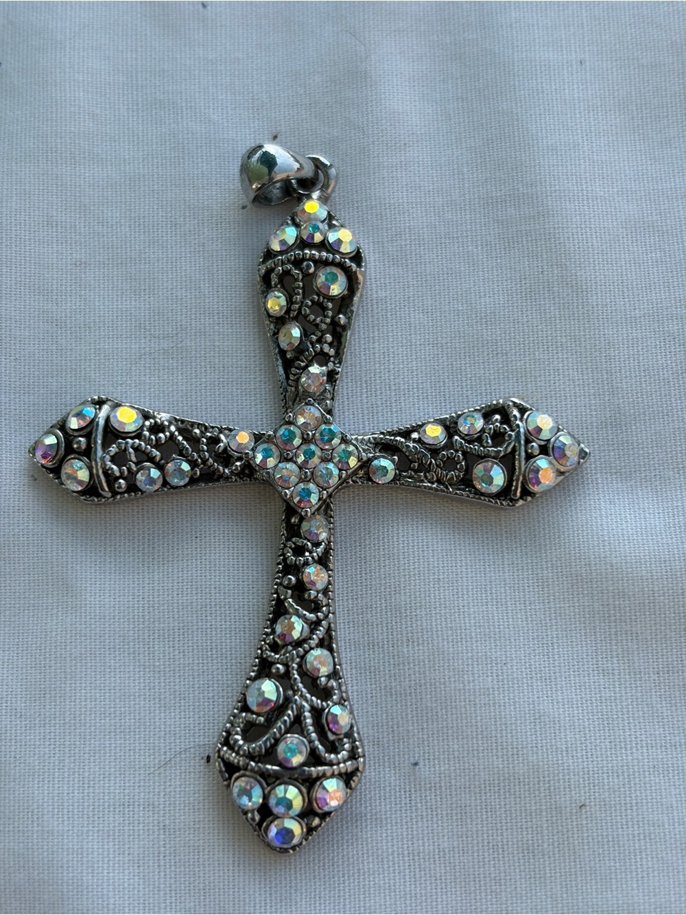 Premier Designs Silver Cross Pendant with Aurora Rhinestones